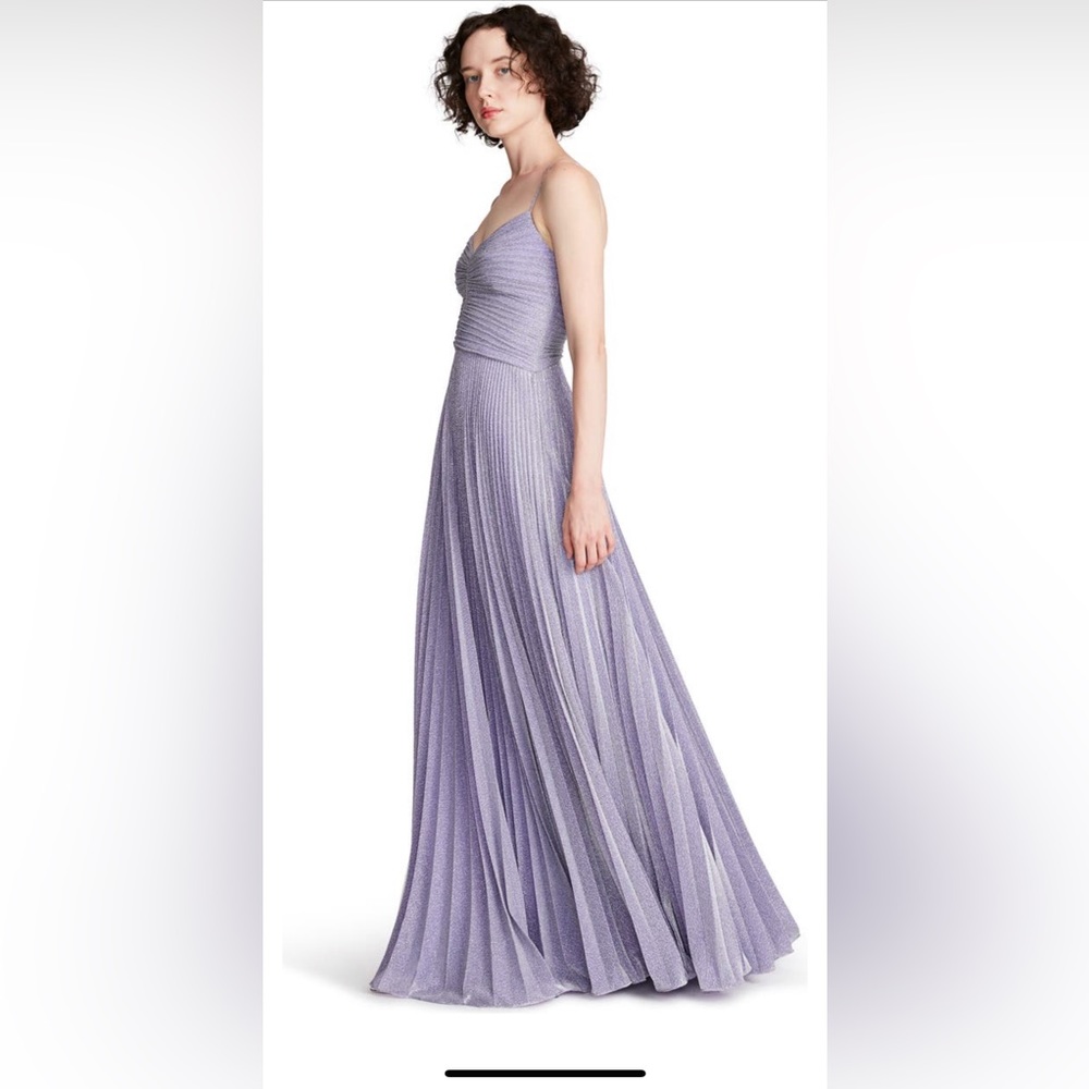 NWT $695 Halston Maycee Pleated Shimmer Jersey Gown Amethyst 10